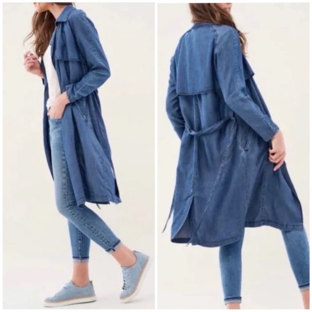 Womens Cloth And Stone Chambray Trench Jacket Small Belted Lightweight